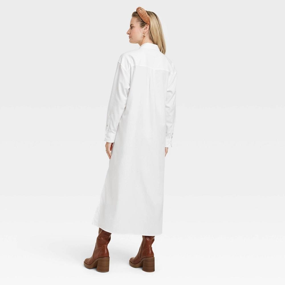 Womens Long Sleeve Cinch Waist Maxi Shirtdress - Universal Thread White L Product Image
