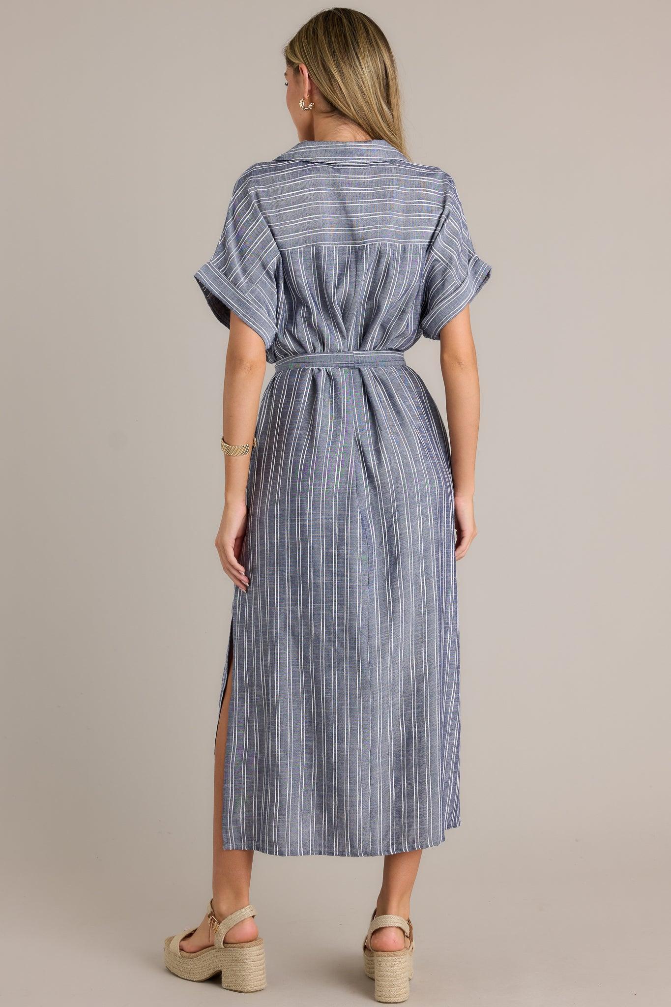 Endless Journey Blue Stripe Midi Shirt Dress Product Image