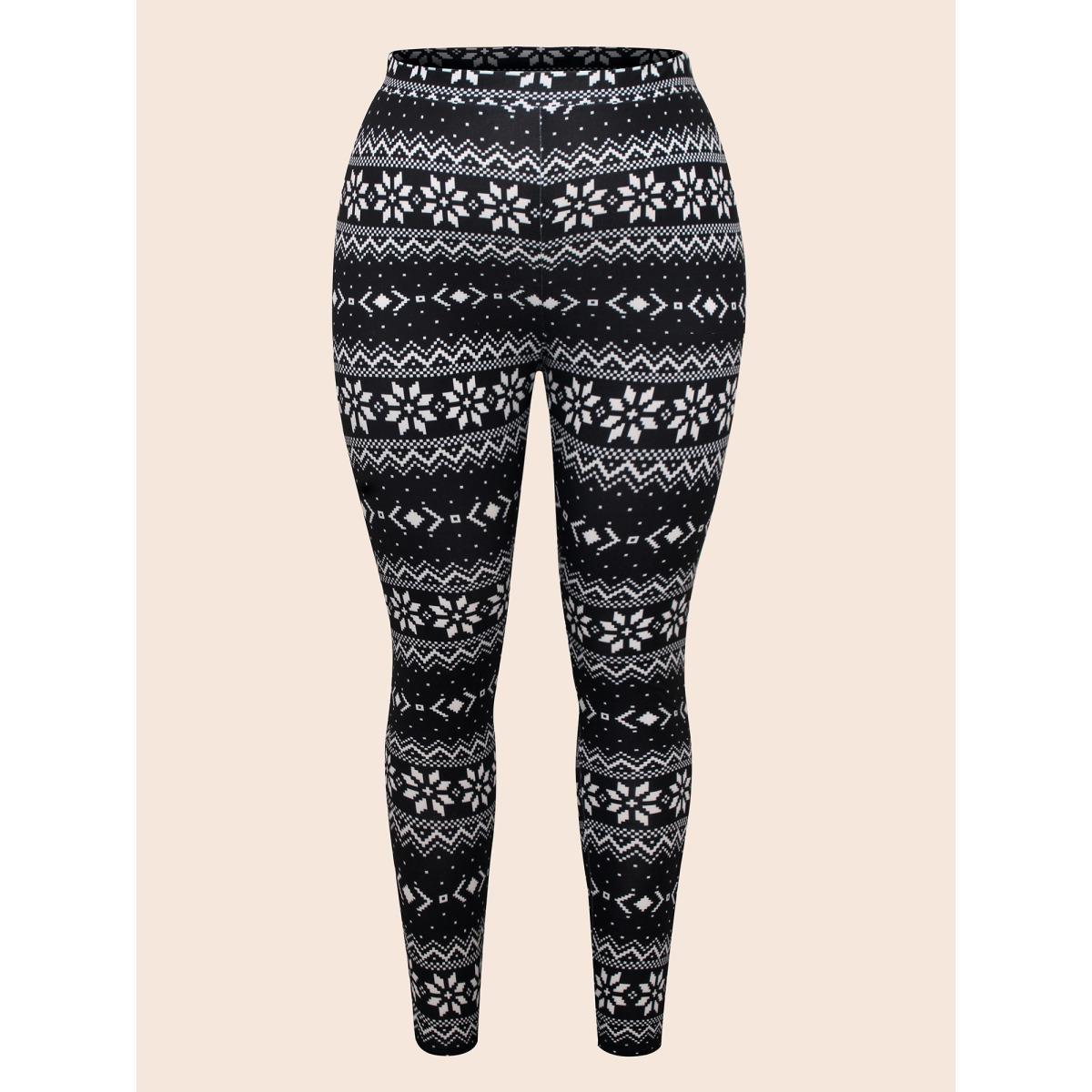 Plus Size Snowflakes Printed High-Waist Stretchy Leggings Women BlackFlower Casual High stretch Skinny Mid Rise Everyday Leggings BloomChic 30/6X Product Image