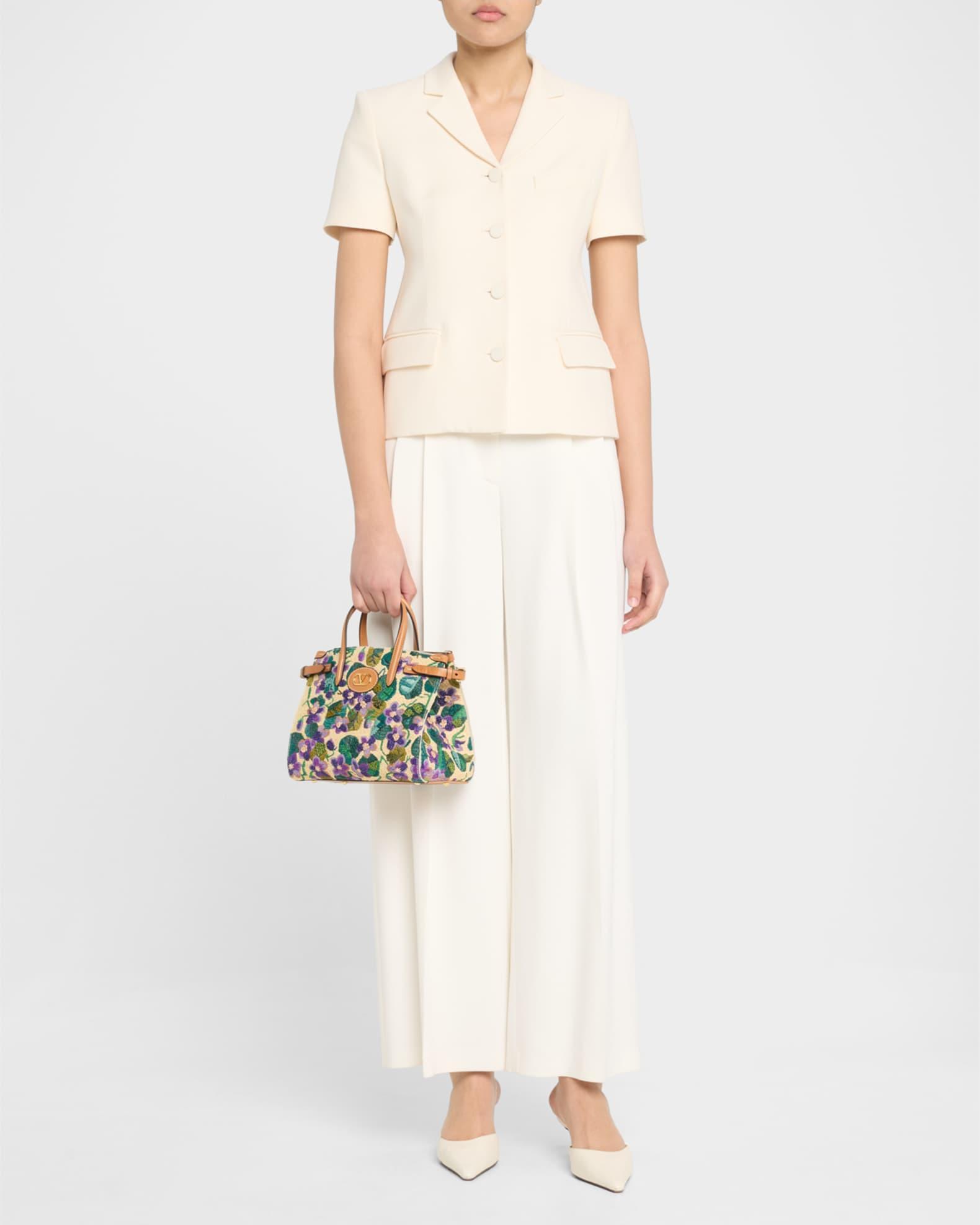 Antibes Small Violet Flower Raffia Tote Bag Product Image
