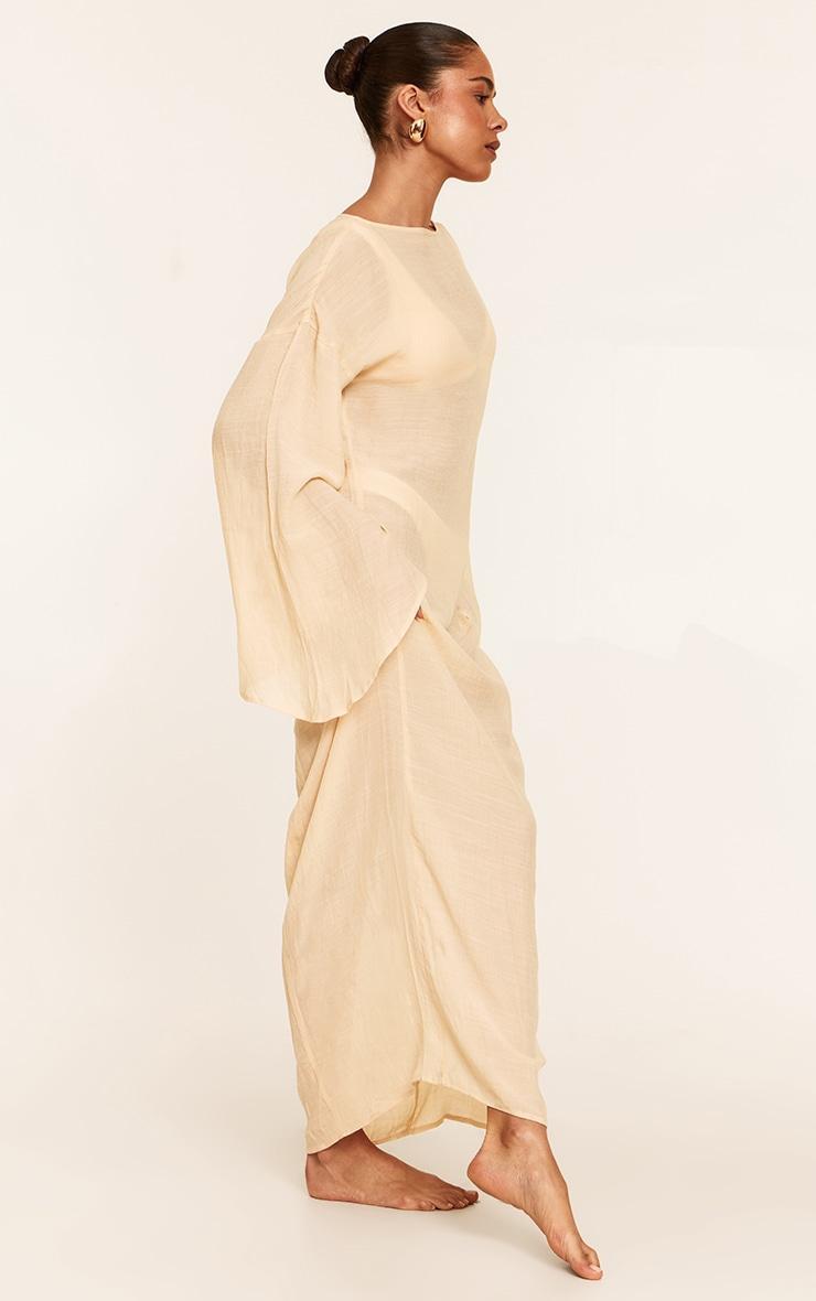 Cream Linen Look Flute Sleeve Beach Maxi Dress Product Image