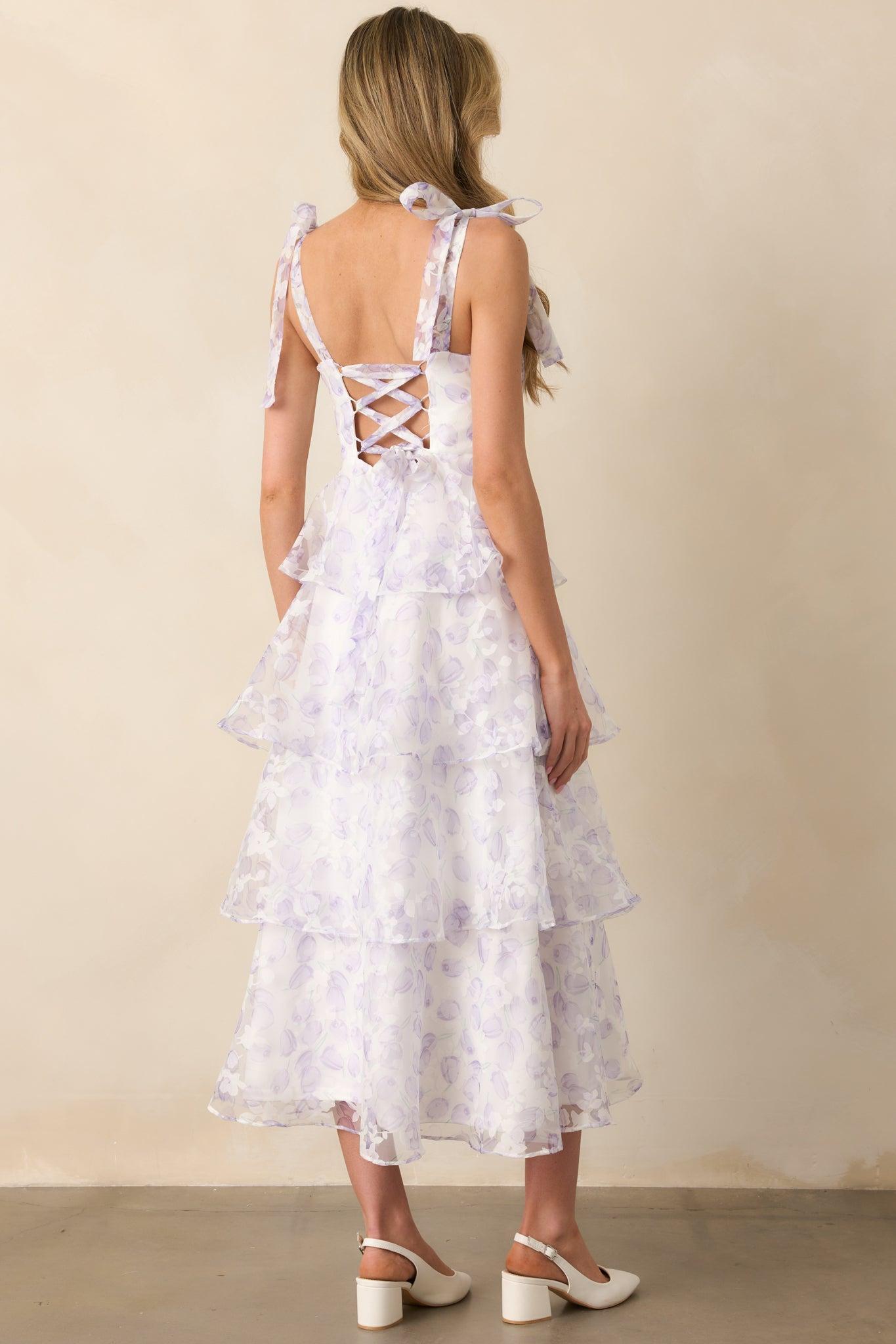 Living In Wonderland Lavender Tulip Floral Midi Dress Product Image
