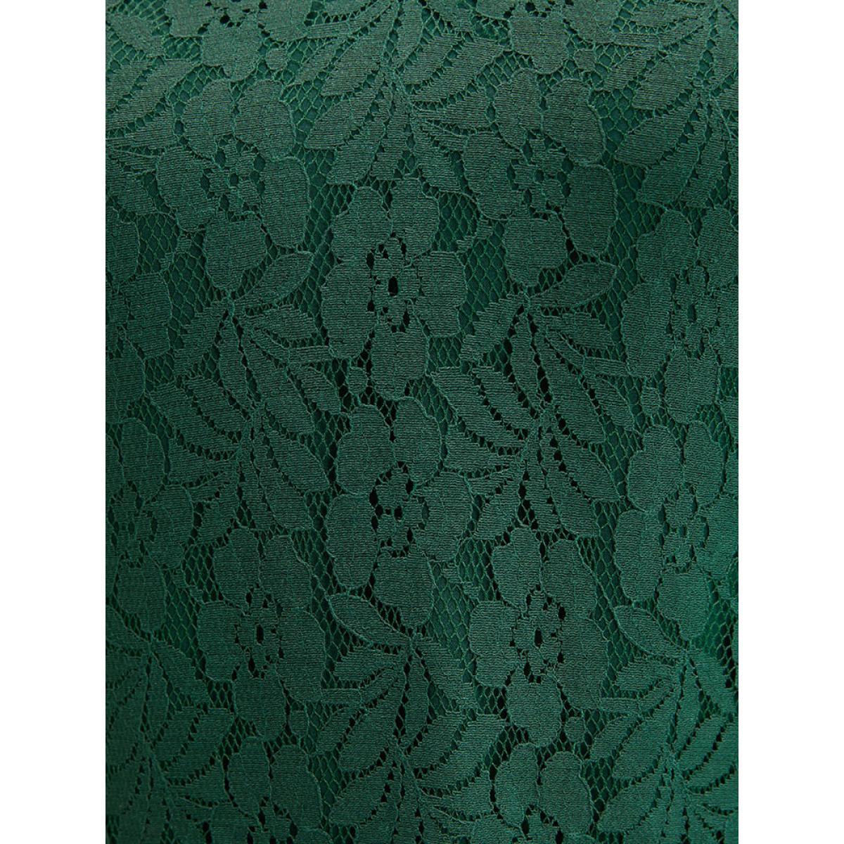 Plus Size Green Solid Crochet Lace V Neck Blouse Women Glamour Long Sleeve V-neck Going out Blouses BloomChic 14-16/1X Product Image