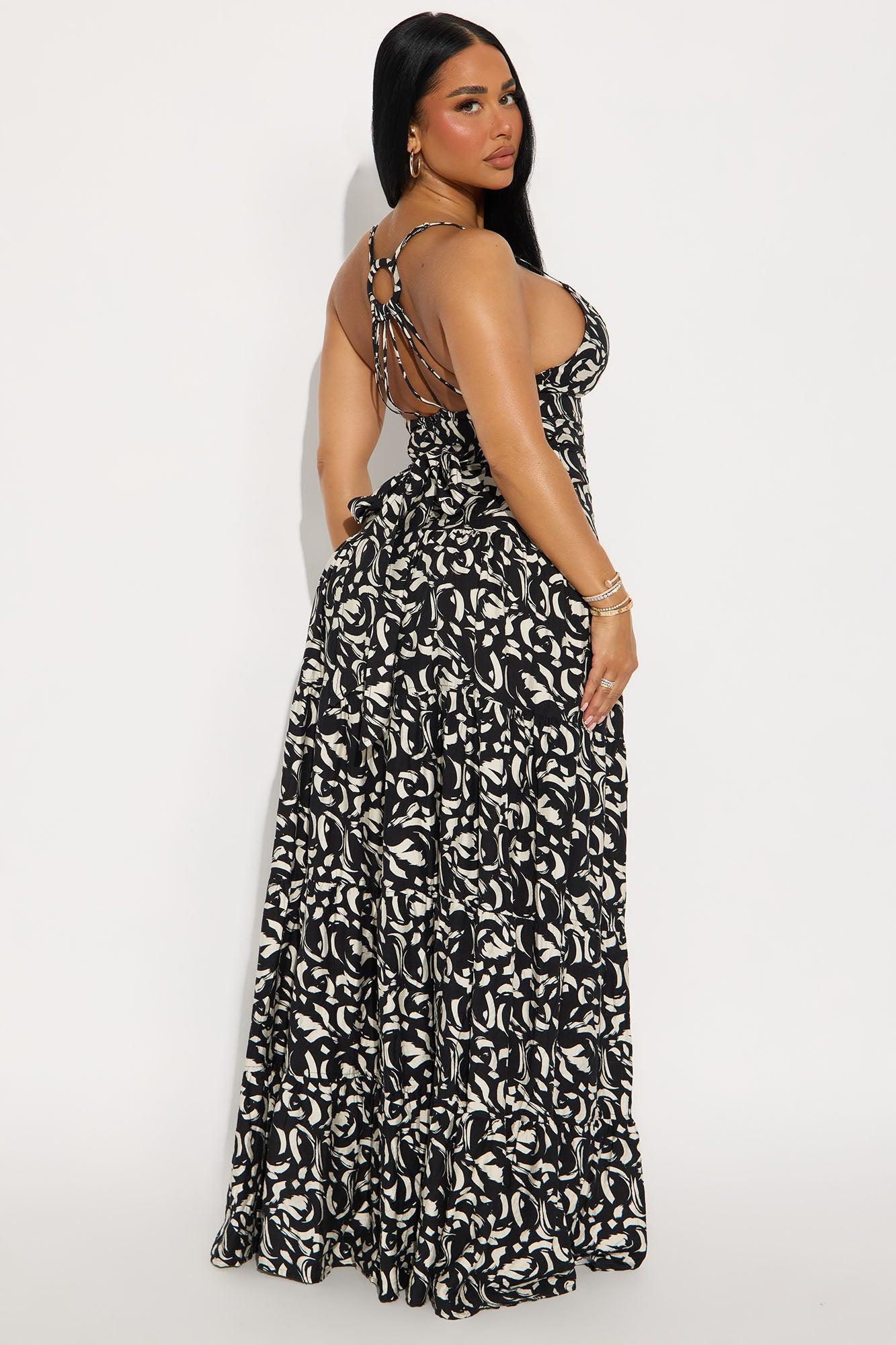 Charlie Printed Linen Maxi Dress - Black/combo Product Image