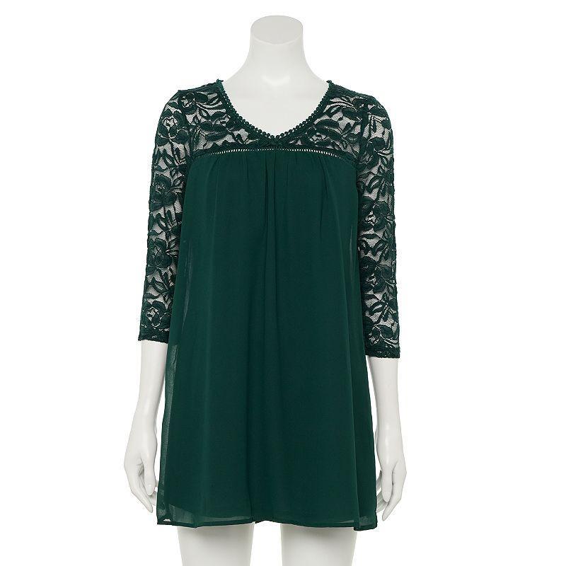 Juniors As U Wish Lace-Sleeve Shift Dress, Womens Product Image