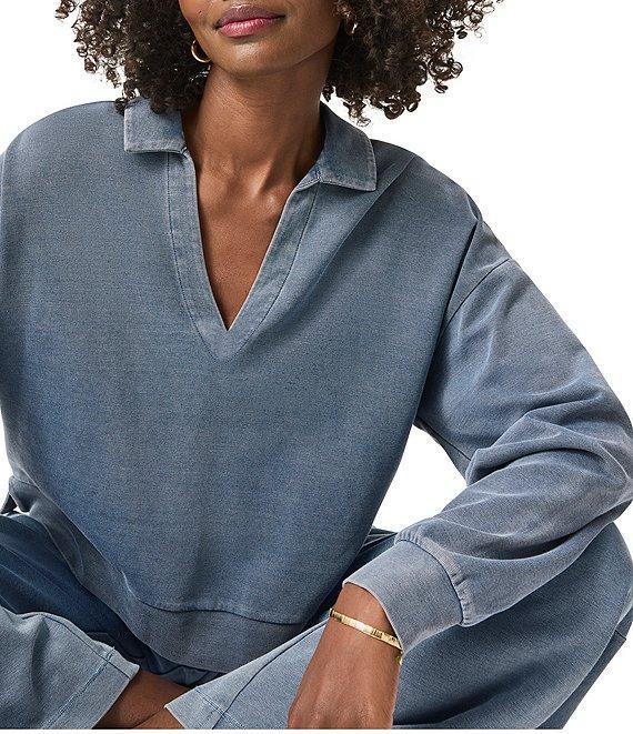 Splendid Indigo Polo V-Neck Long Sleeve Sweatshirt Product Image