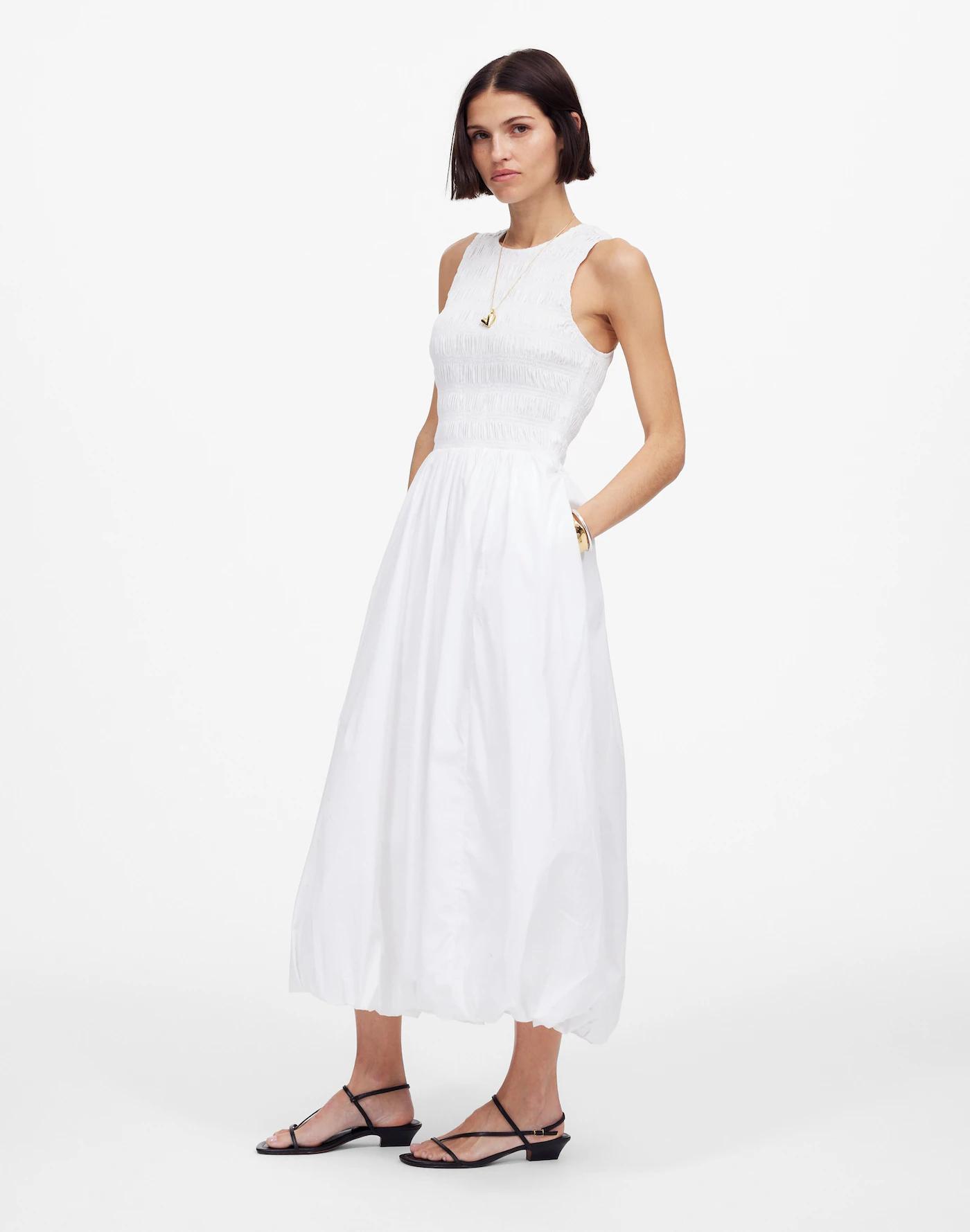 The Melody Bubble-Hem Smocked Midi Dress in Poplin Product Image