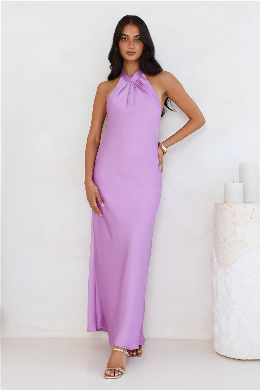 Delicate Dazzle Halter Satin Maxi Dress Purple Product Image
