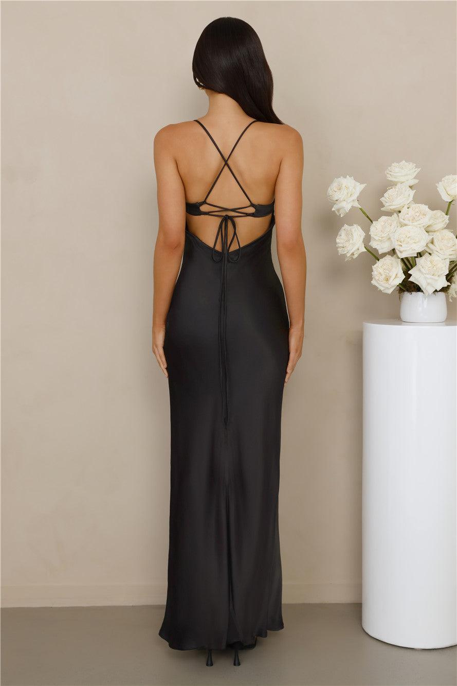 The Samara Satin Maxi Dress Black Product Image