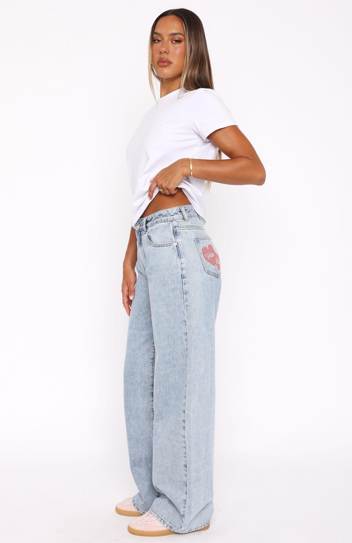 Emma Mid Rise Wide Leg Jeans Mid Blue Product Image