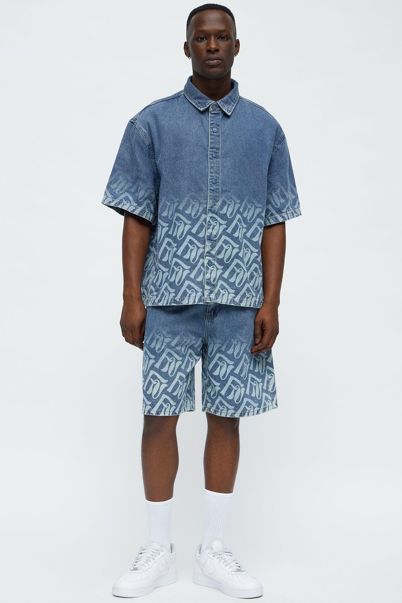 Relaxed Chateau Monogram Denim Shorts - Light Blue Wash Product Image