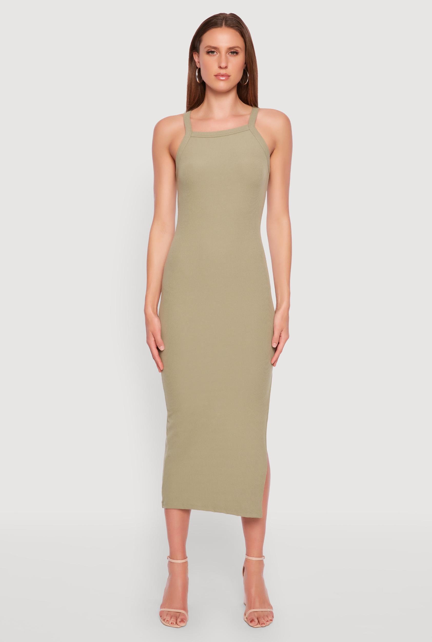 Womens Iris Ribbed Knit Side Slit Dress Product Image