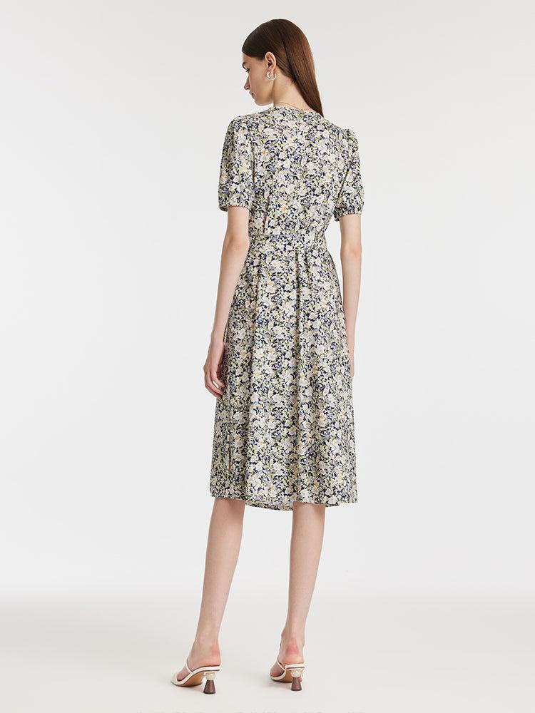 Floral Print Waist Twist Women Midi Dress Product Image