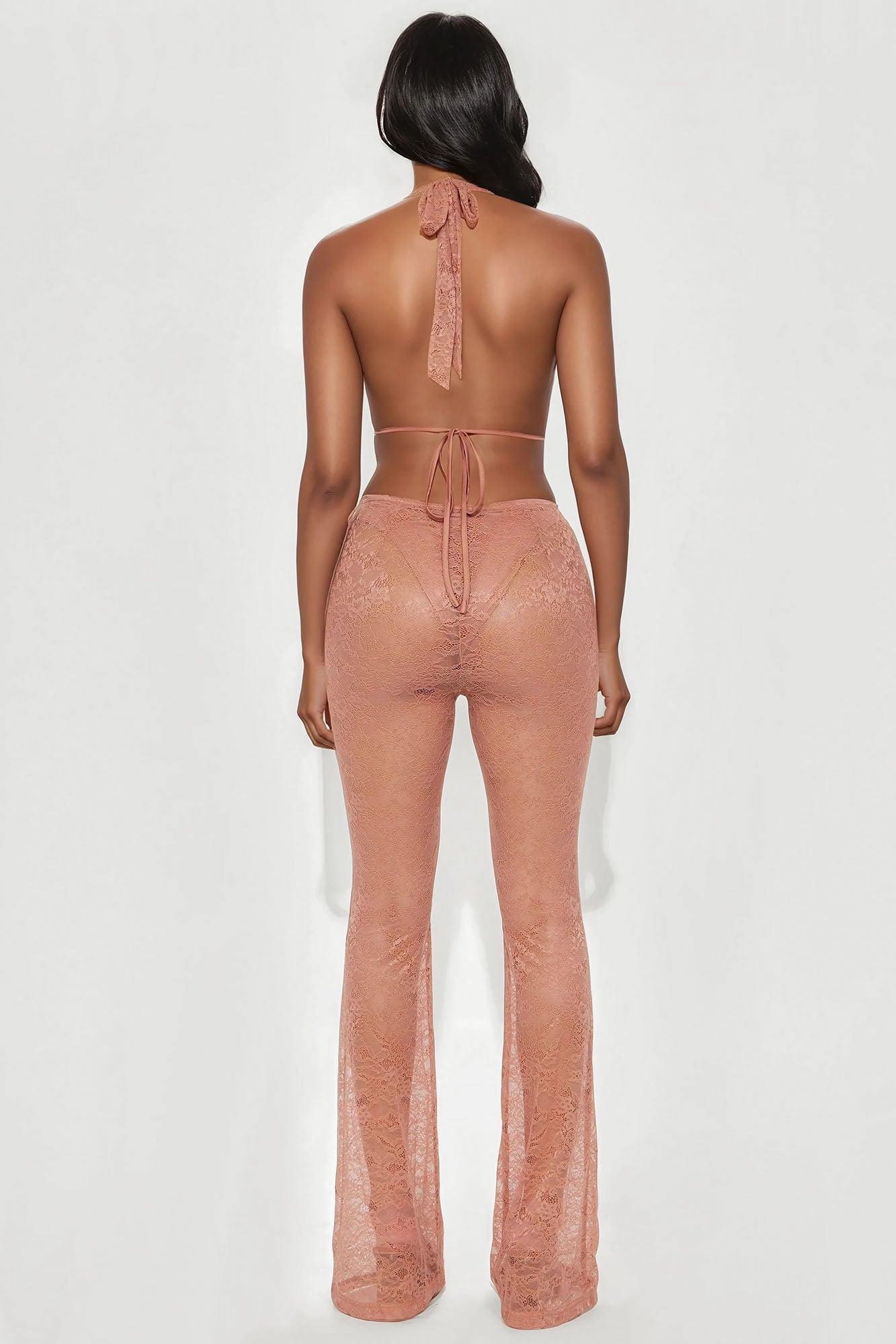 Lucky Night Lace Halter Jumpsuit - Nude Product Image