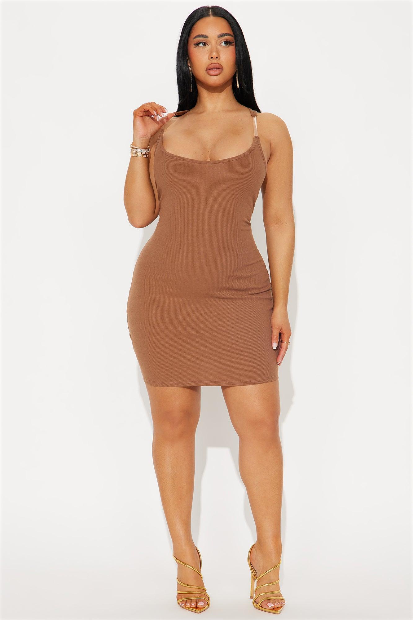 Silver Lining Invisible Strap Mini Dress - Brown Product Image