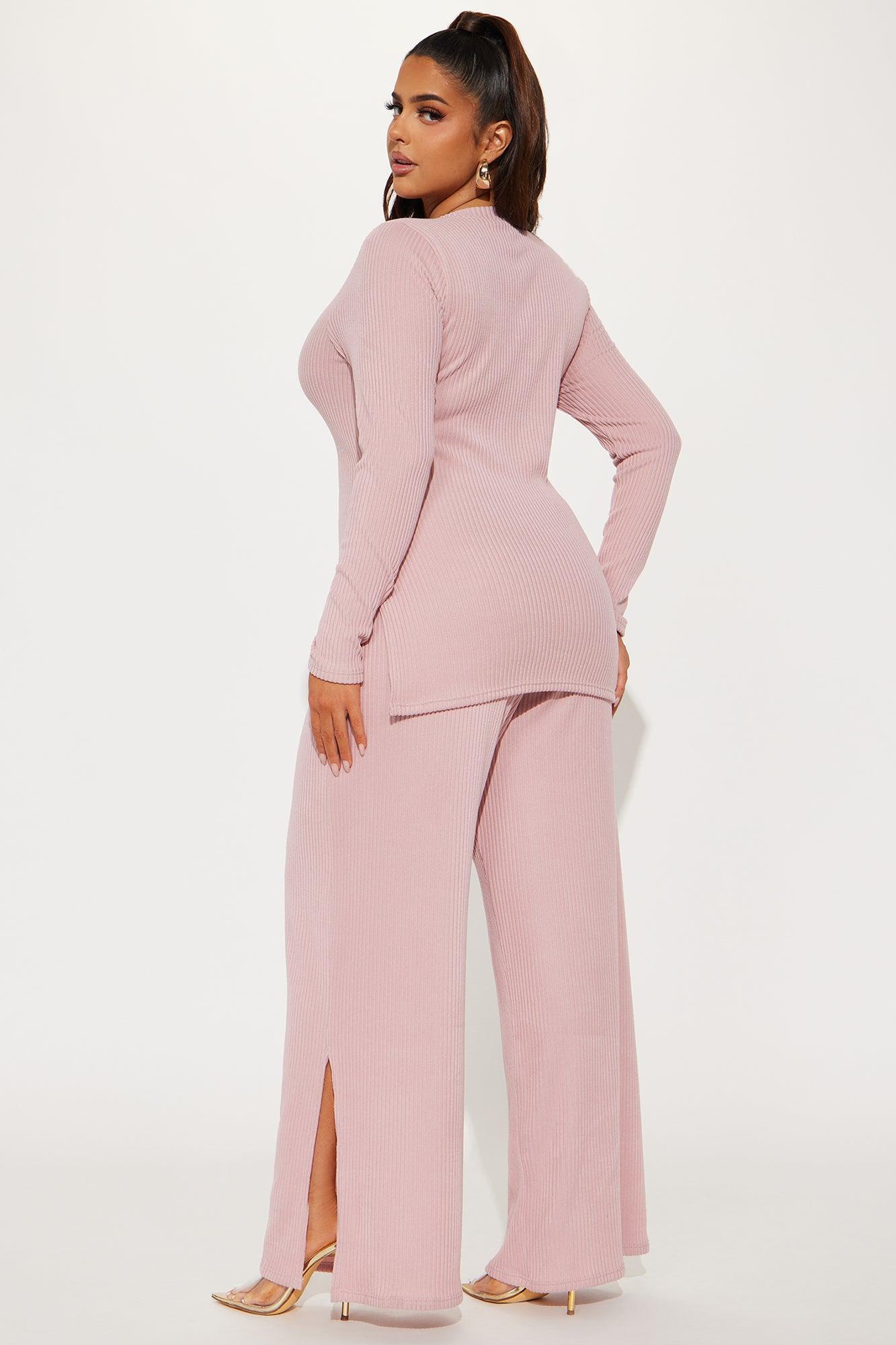 Maya Cozy Ribbed Pant Set - Pink Product Image