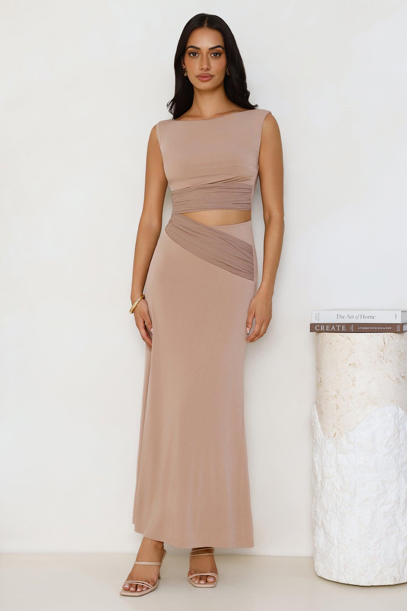Iconic Aura Mesh Maxi Dress Beige Product Image