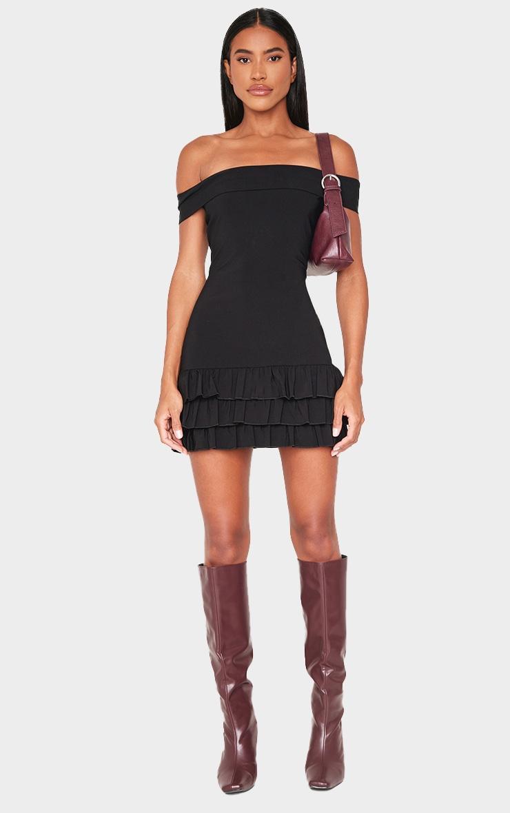 Black Bardot Tiered Shift Dress Product Image