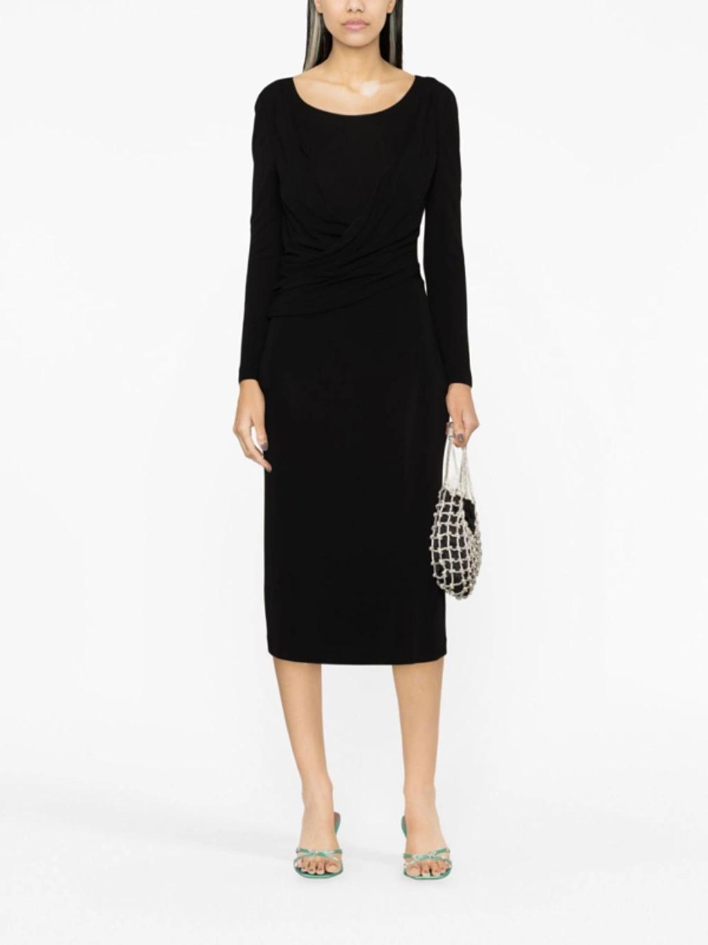 ALBERTA FERRETTI Long Sleeves V Neck Midi Dress In Black   Product Image