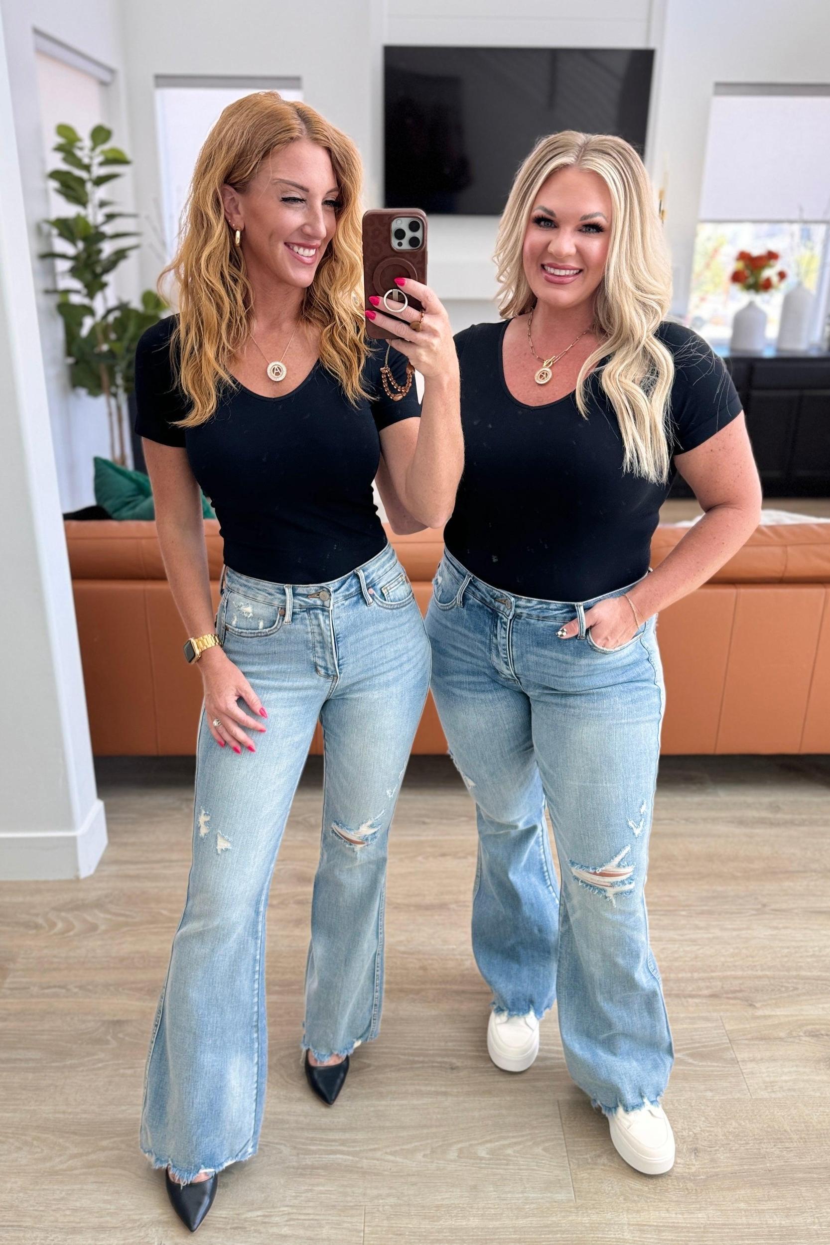 Caroline Mid Rise Control Top Distressed Flare Jeans (Online Exclusive) Female Product Image