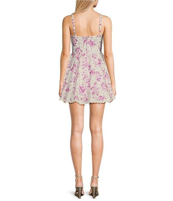 B. Darlin Floral Print Square Neck Lace & Ribbon Trim A-Line Dress Product Image