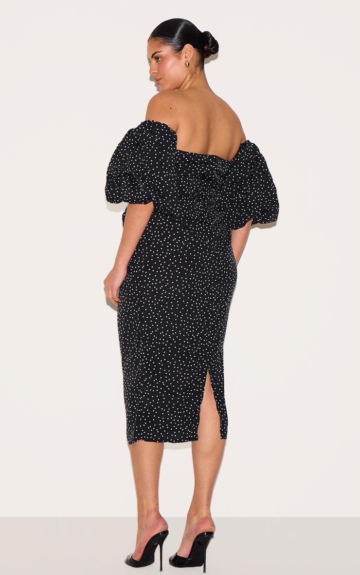 Plus Black Polka Dot Bandeau Puff Sleeve Midi Dress Product Image