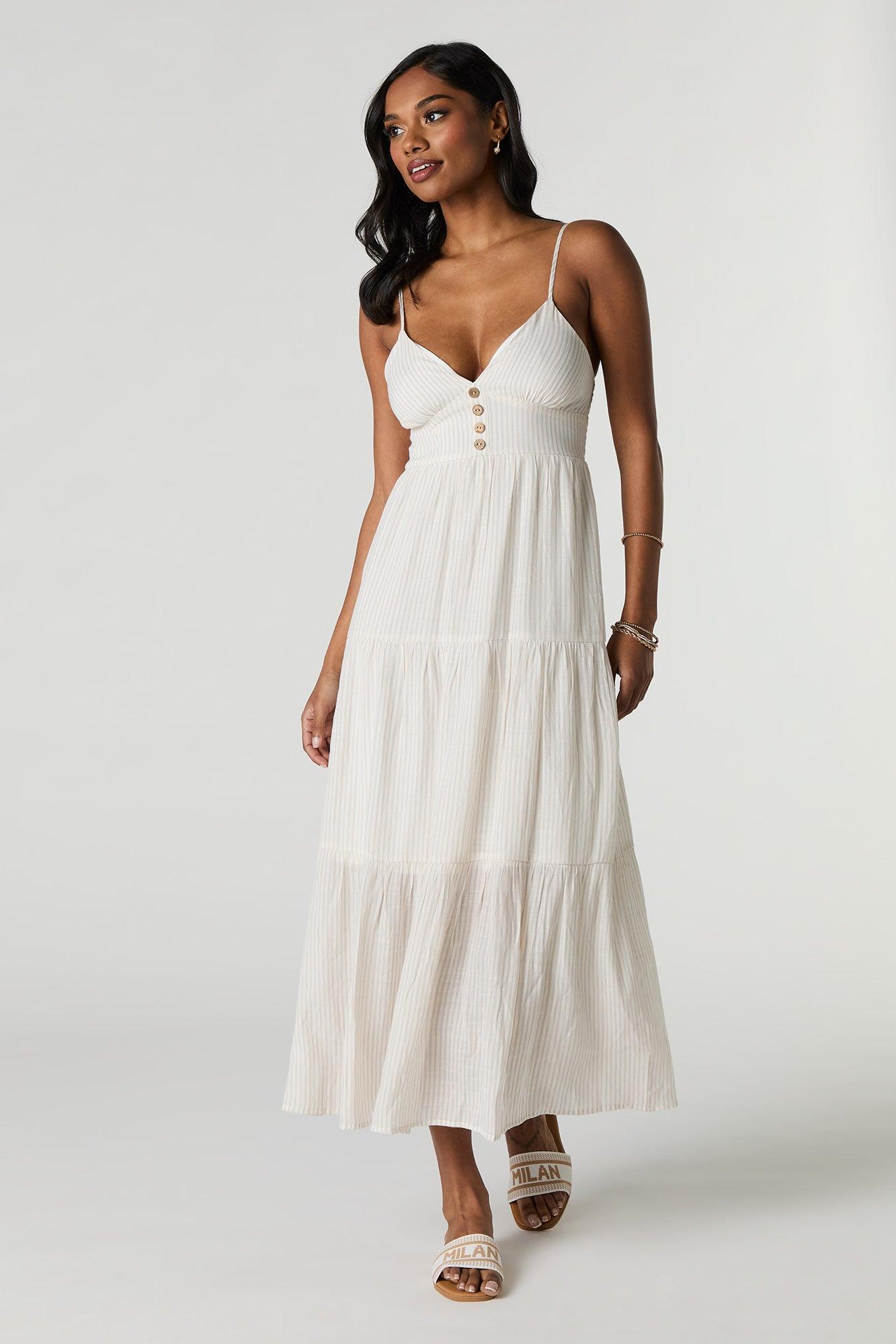 Button Front Tiered Midi Dress Female Product Image