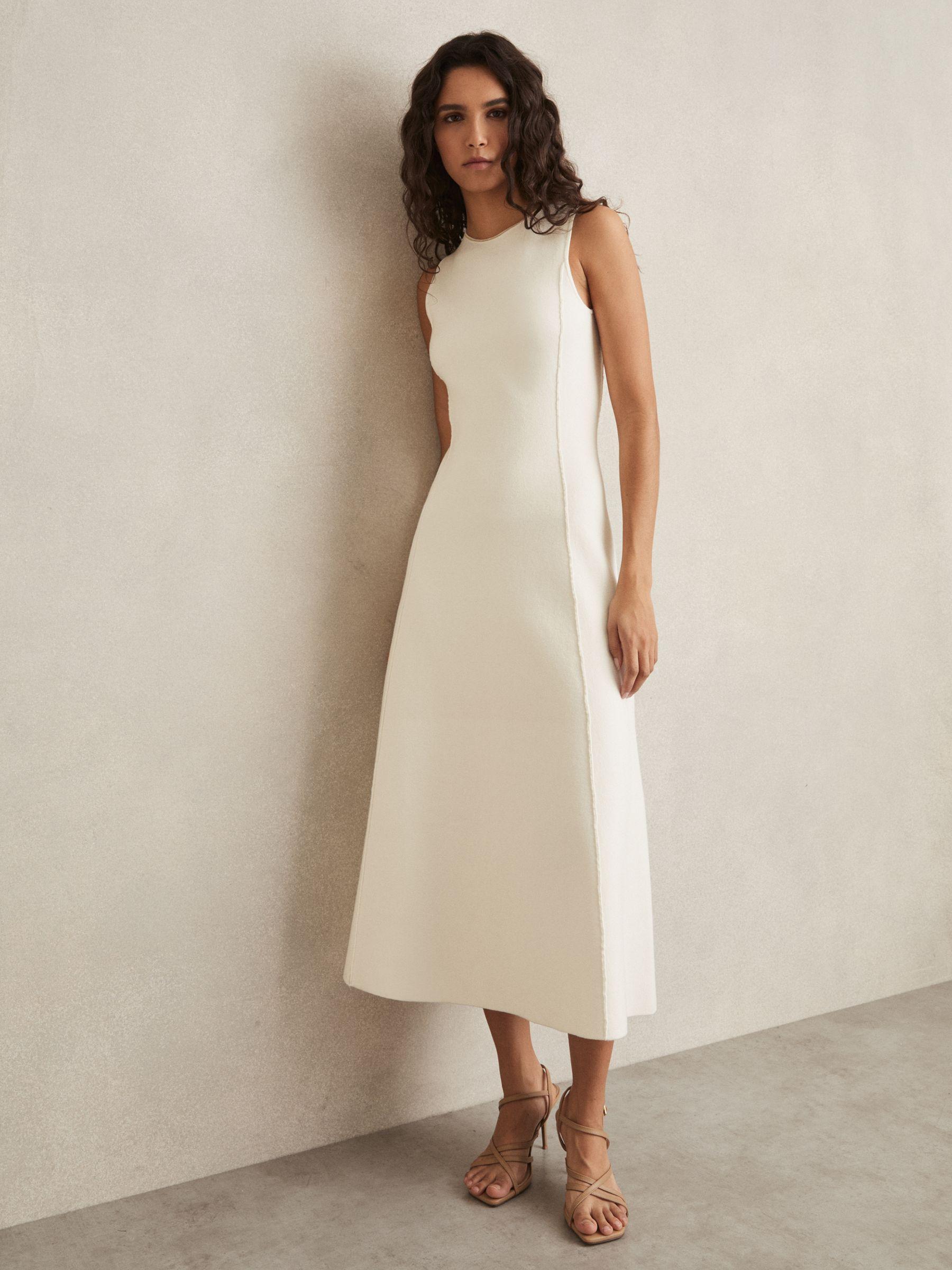 Petite Linen Belted Sleeveless Midi Dress in Neutral Product Image