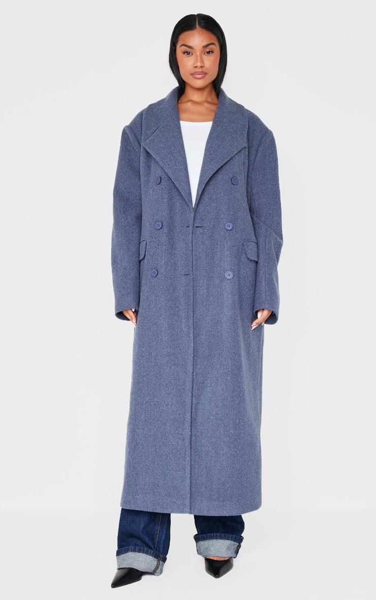 Navy Wool Look Double Breasted Oversized Maxi Coat Product Image