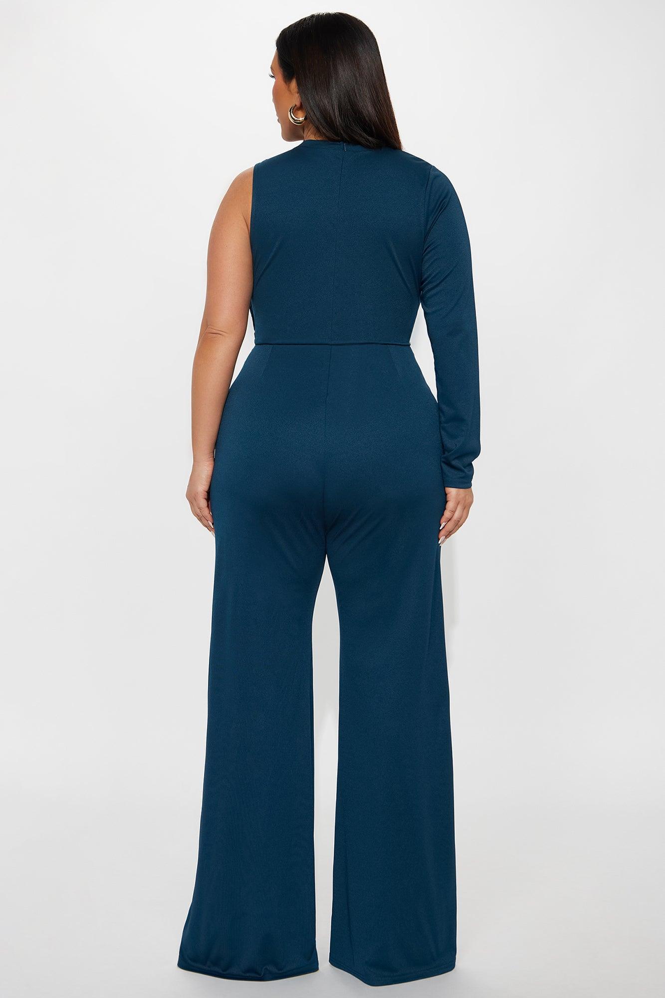 Coco One Shoulder Flare Jumpsuit - Teal Product Image