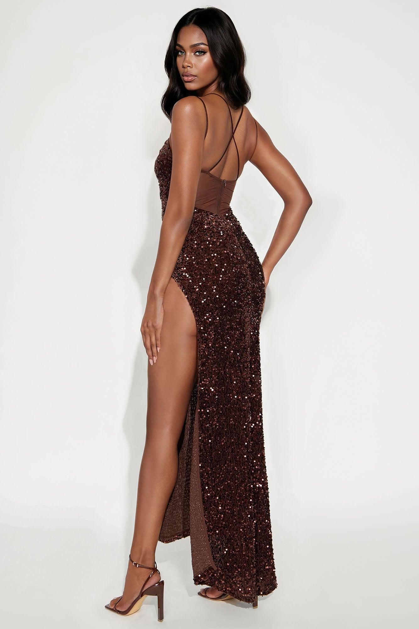 Krissy Sequin Maxi Dress - Chocolate Product Image
