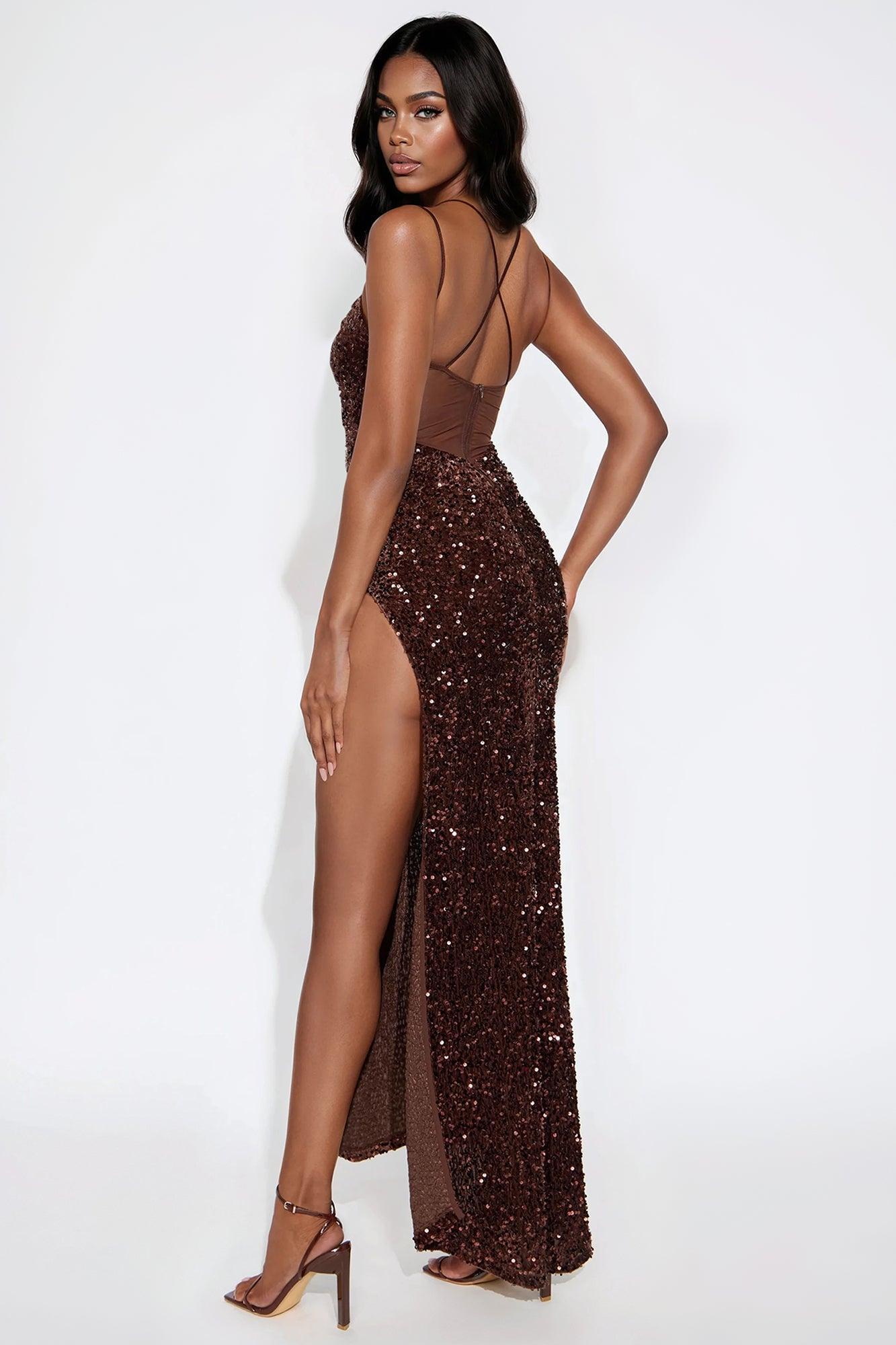 Krissy Sequin Maxi Dress - Chocolate Product Image