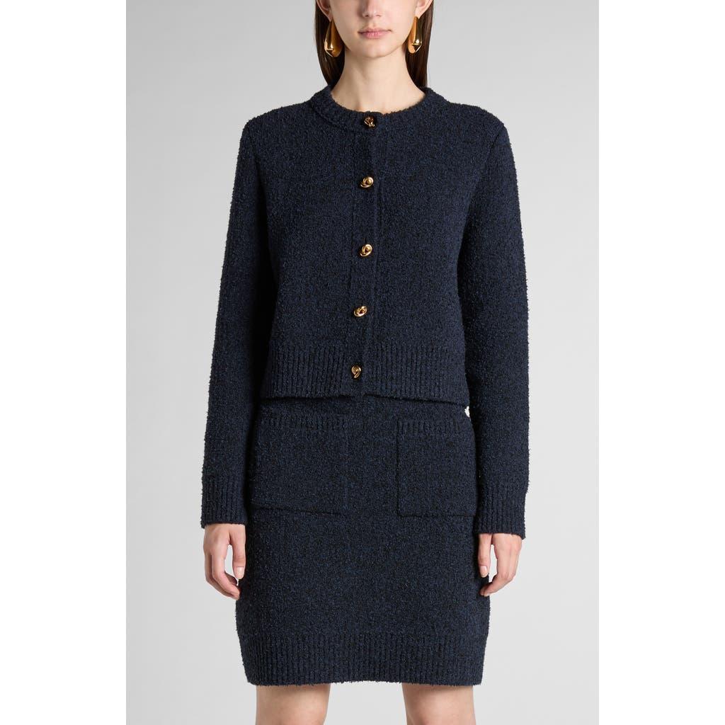 BOTTEGA VENETA Knot-button Boucle Knit Cardigan In Blue Product Image