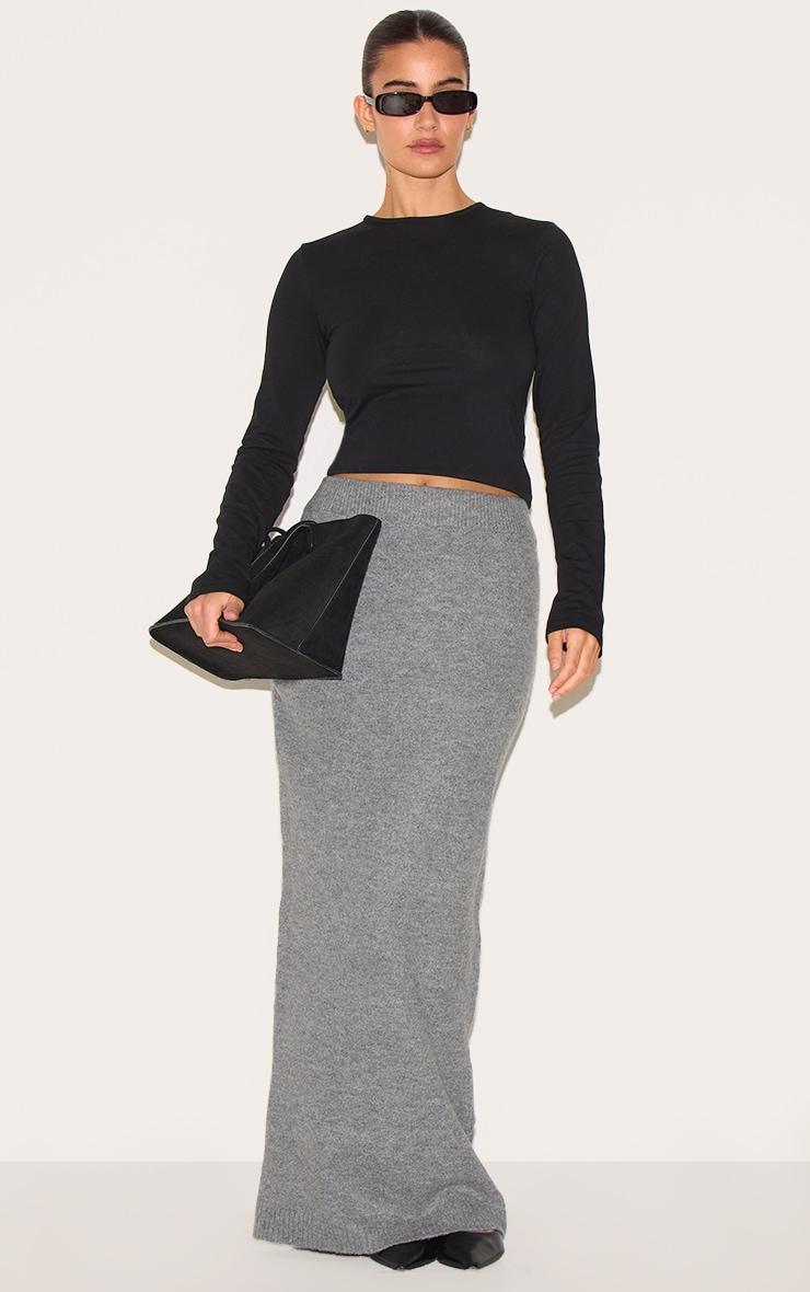 Ash Grey Melange Soft Knit Maxi Skirt Product Image