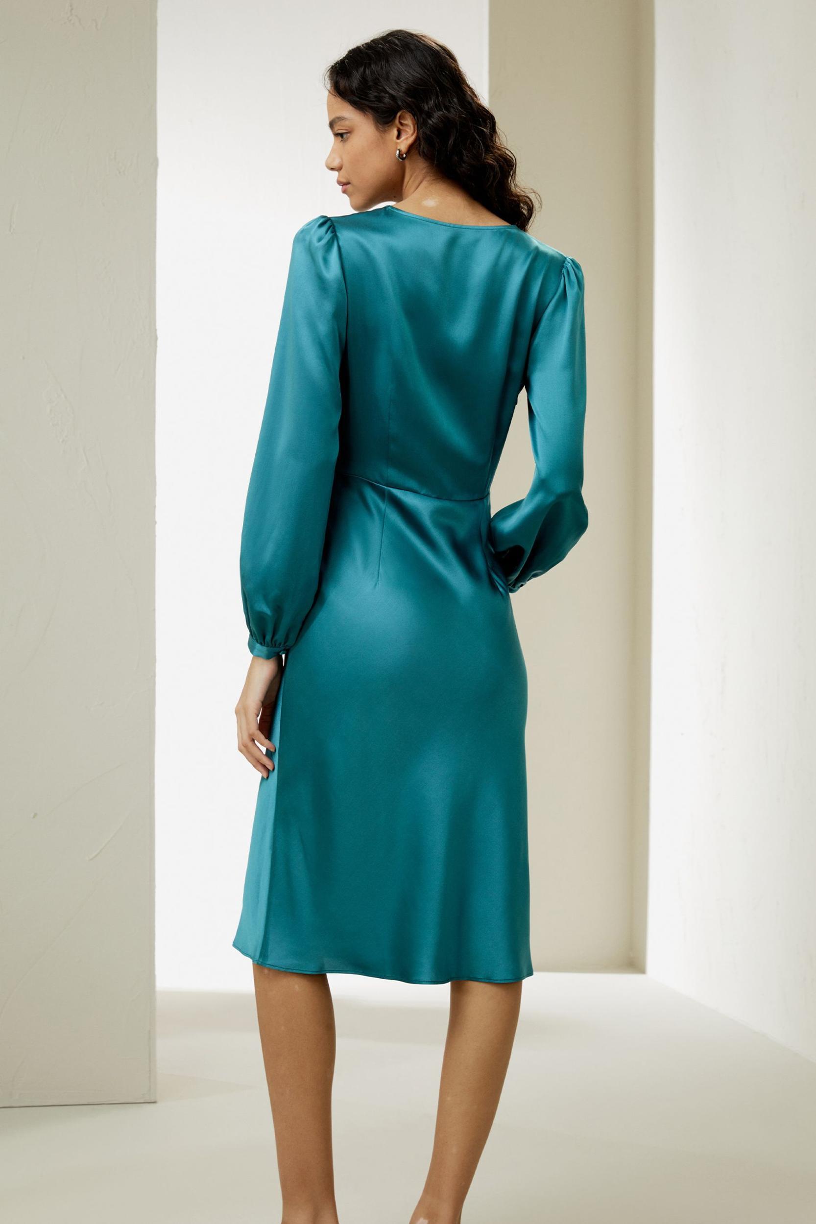 V-Neck Silk Waisted Dress Product Image