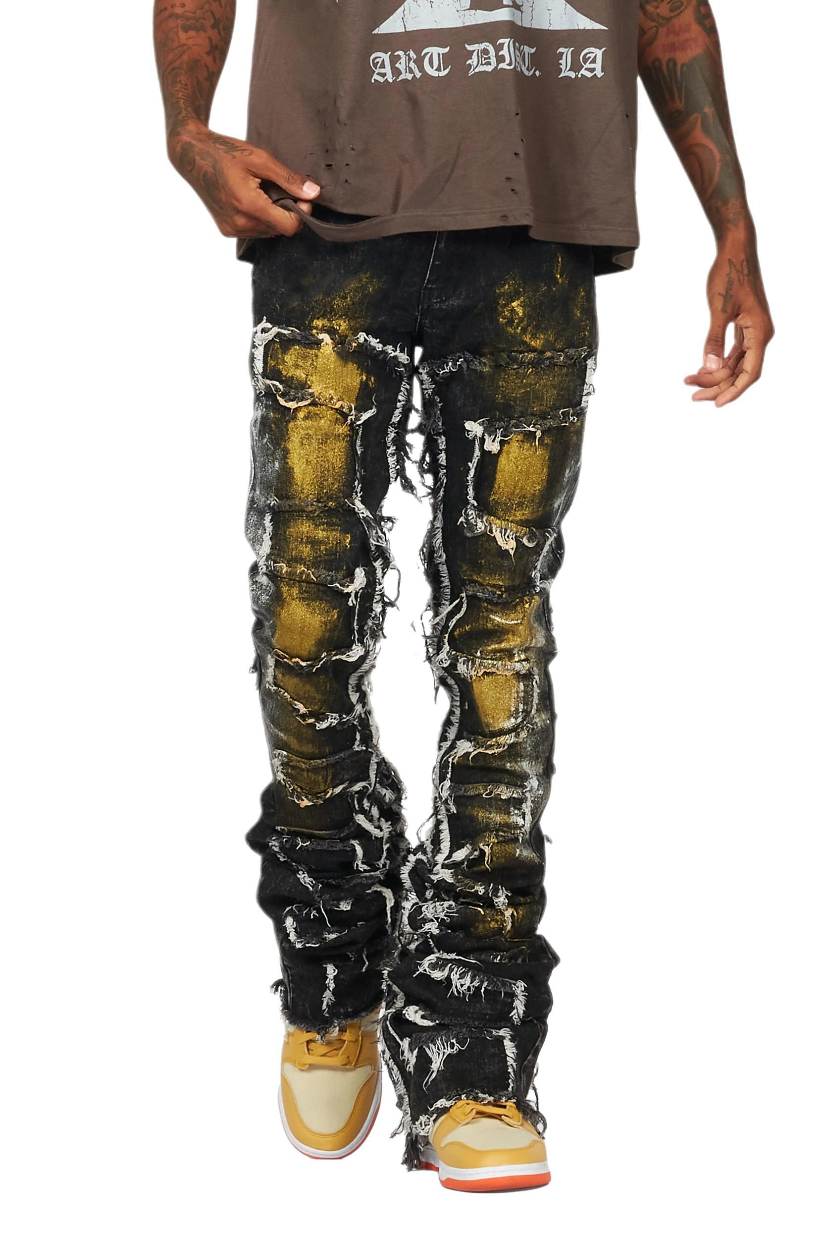 Hallia Dark Grey Stacked Flare Jean Male Product Image