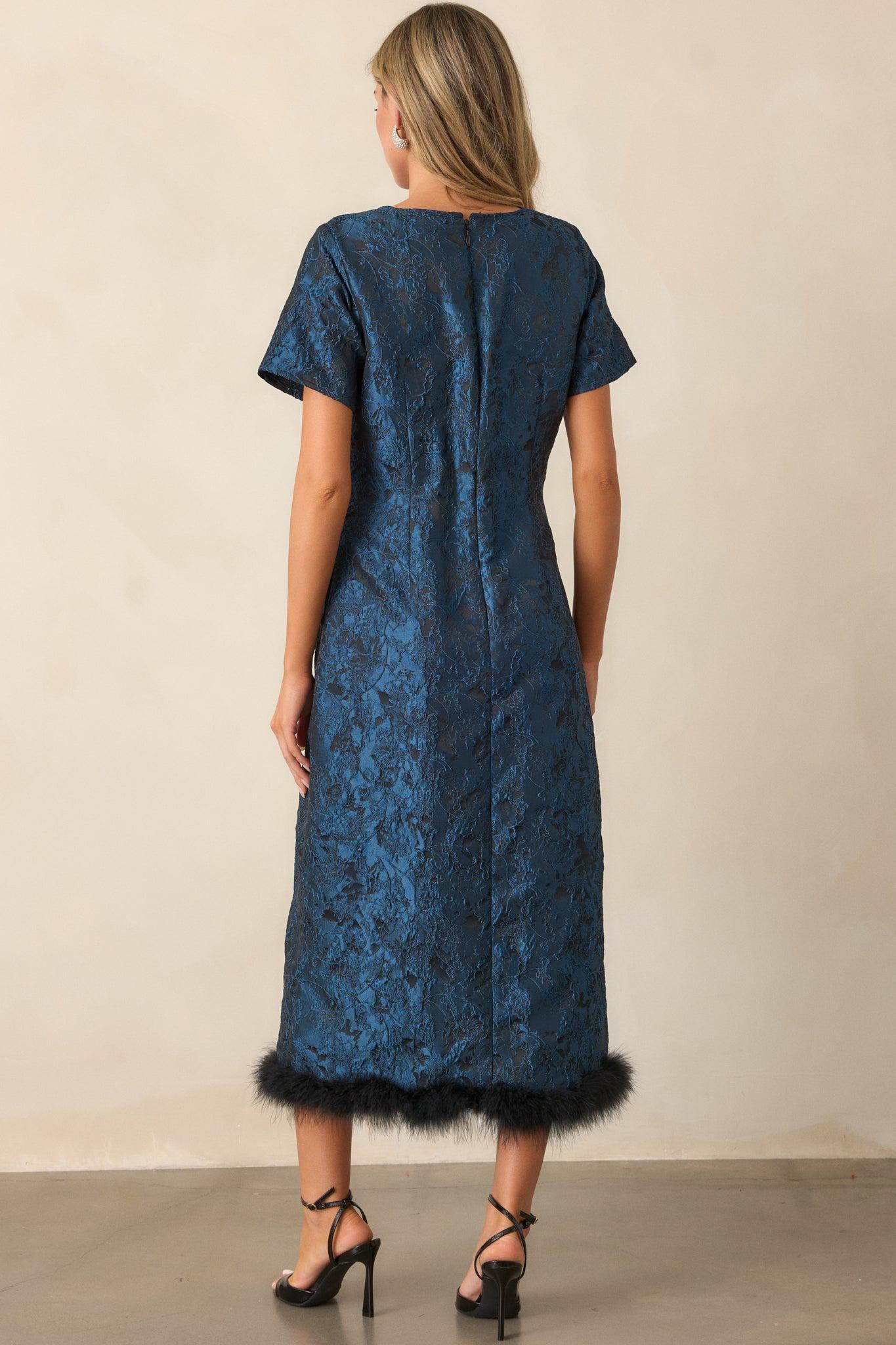 Glamour in Motion Dark Teal Jacquard Midi Dress Product Image