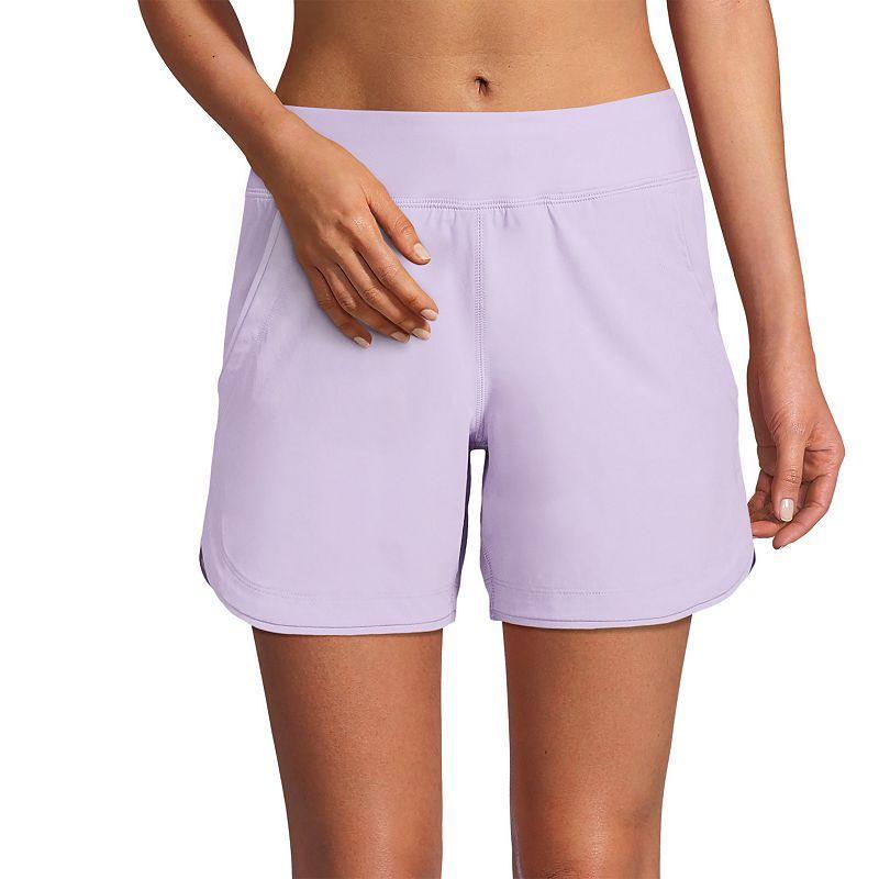Petite Lands' End 5" Quick Dry Elastic Waist Board Shorts Swim Cover-up, Women's, Size: 12 Petite, Deep  Blue Product Image
