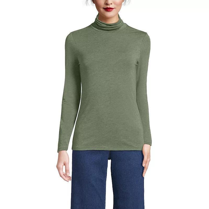 Petite Lands' End Lightweight Fitted Long Sleeve Turtleneck, Women's, Size: Small Petite, Estate Green Grey Product Image