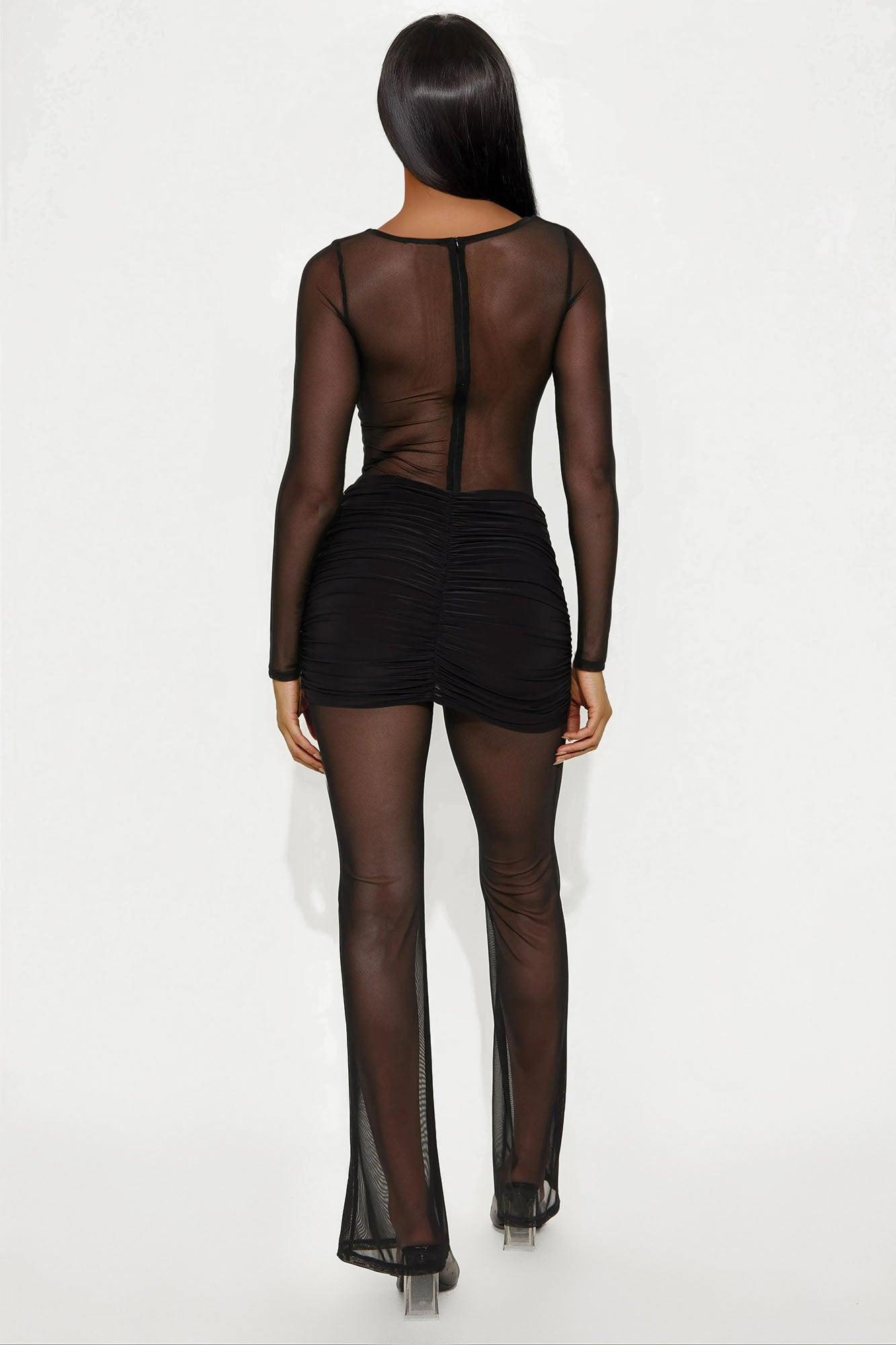 Mixing Things Up Mesh Jumpsuit - Black Product Image