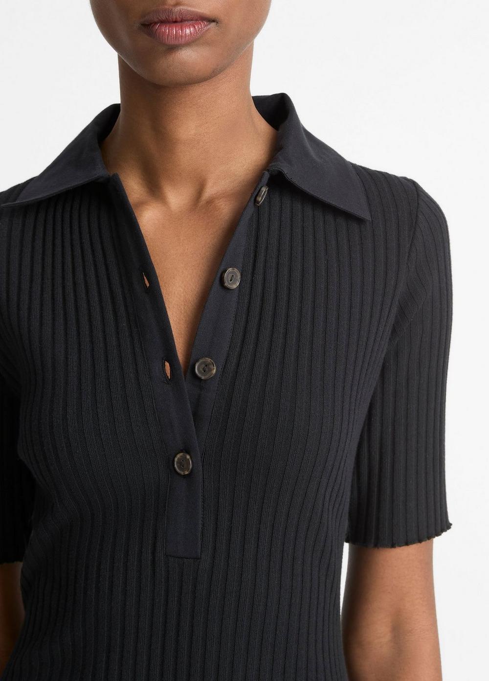 Womens Cotton-Blend Elbow-Sleeve Polo Dress, Black, Size S Vince Product Image