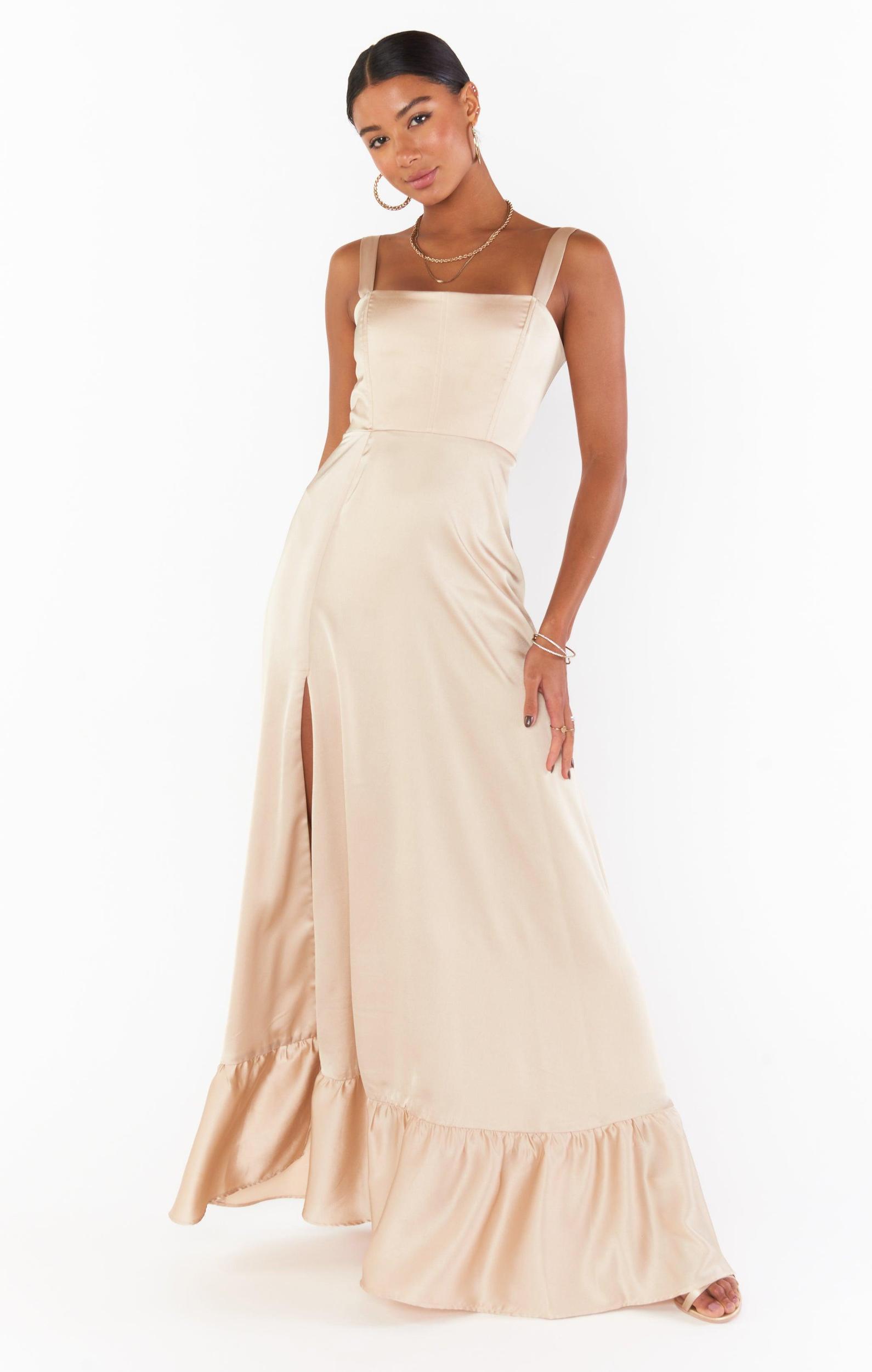 Clarissa Corset Dress ~ Champagne Luxe Satin Product Image