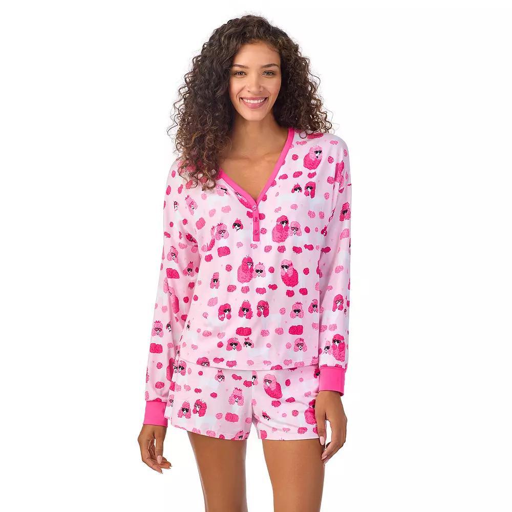 Womens Beauty Sleep Social Long Sleeve Pajama Henley and Pajama Shorts Sleep Set, Girls Product Image