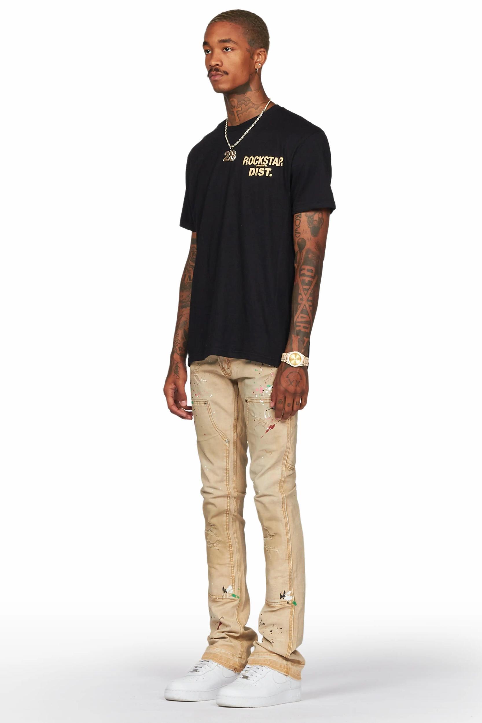 Zoticus Beige Stacked Flare Jean Male Product Image