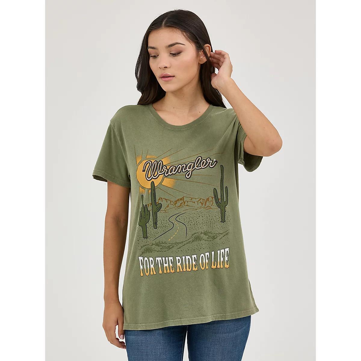 Women's Wrangler Western Graphic Boyfriend Tee in Olivine Mineral Wash Product Image
