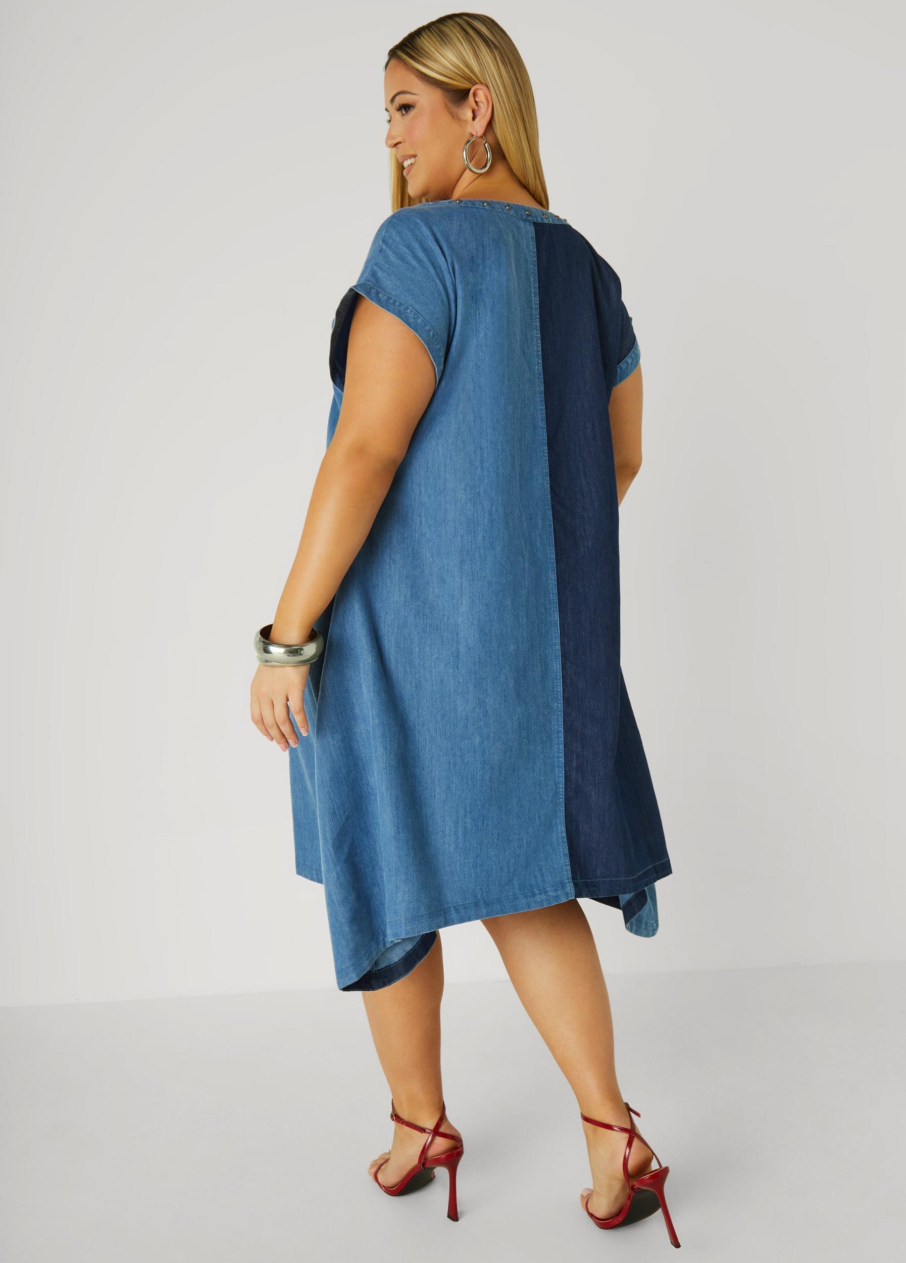 Studded Two Tone Chambray Dress Product Image