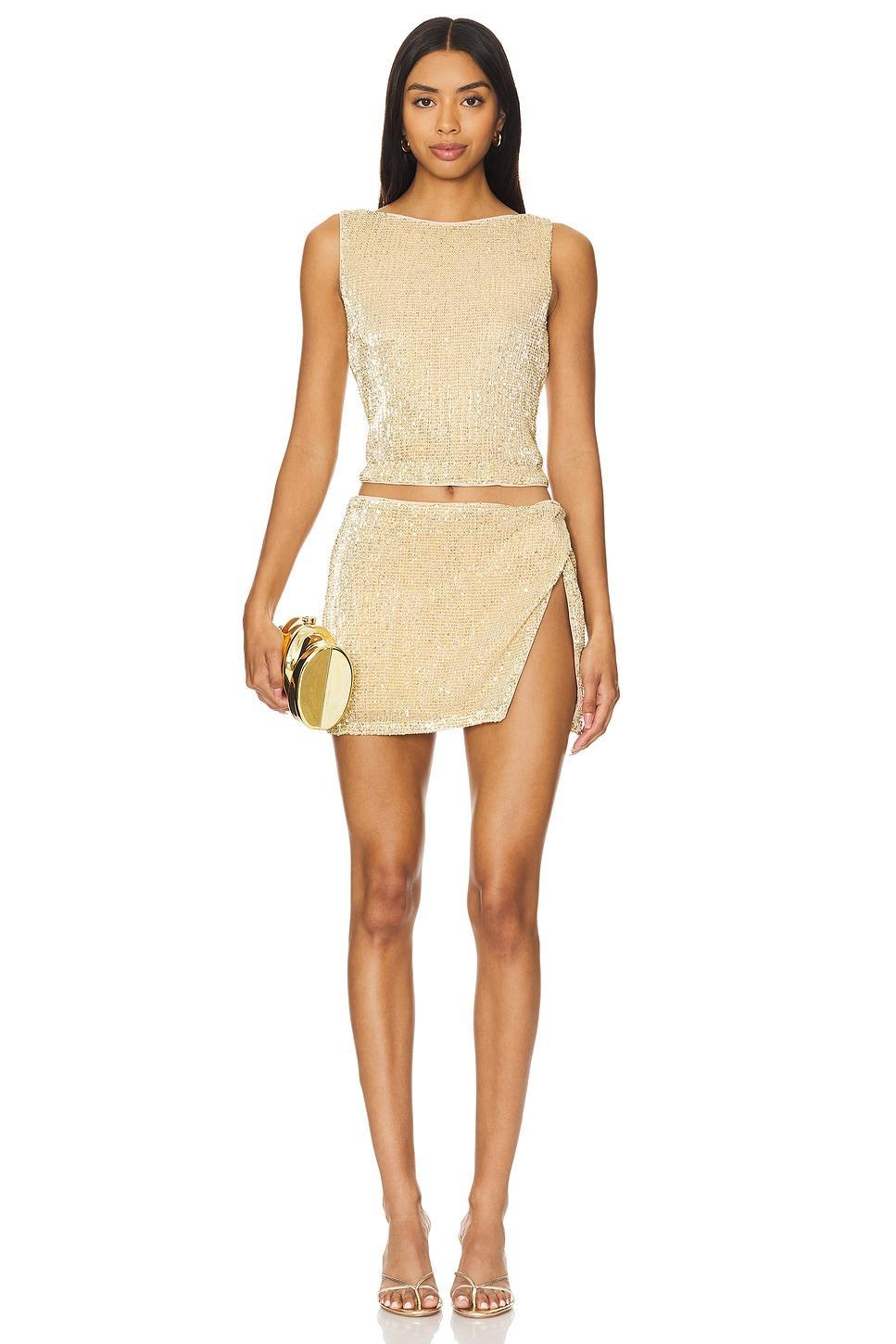 Lovers and Friends Selma Mini Skirt in Gold Product Image
