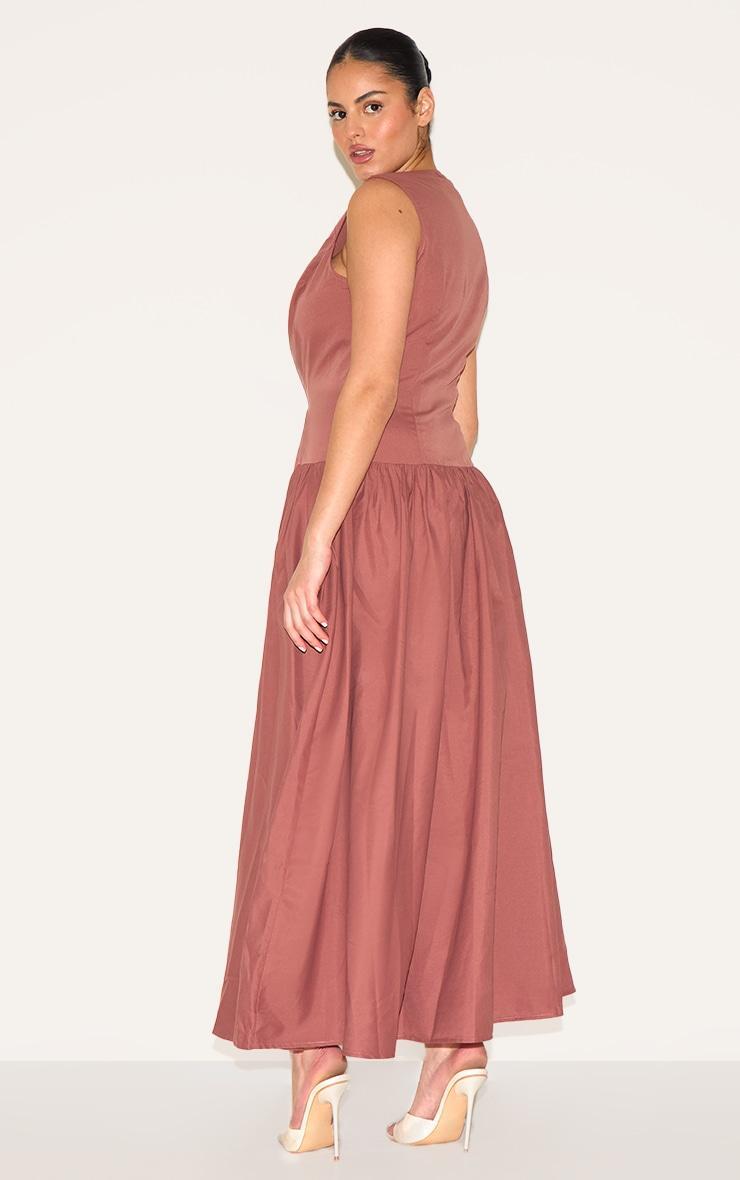 Plus Brown Button Down Drop Waist Maxi Dress Product Image