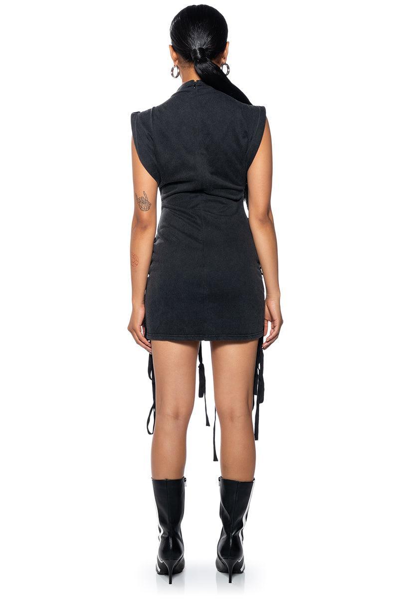 BANKS LACE UP MOCK NECK KNIT MINI DRESS Product Image