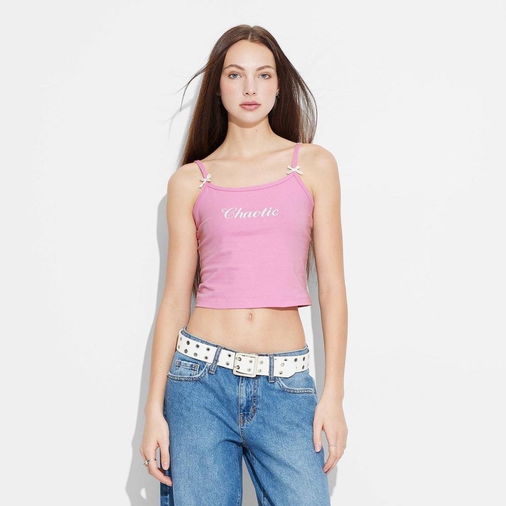 Womens Graphic Cami - Wild Fable Berry XL: Slim Fit, Scoopneck, Spaghetti Straps, Typography Pattern Product Image